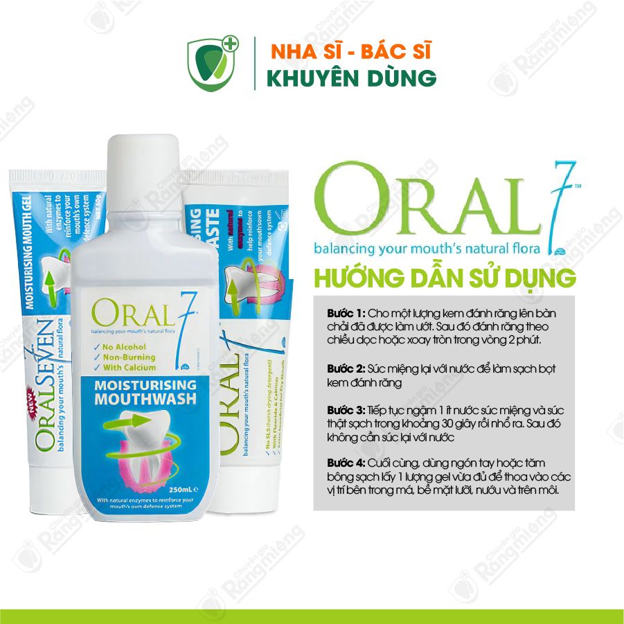 Combo 3 món giữ ẩm, giảm khô miệng tức thì Oral7 Moisturising, chính hãng Anh