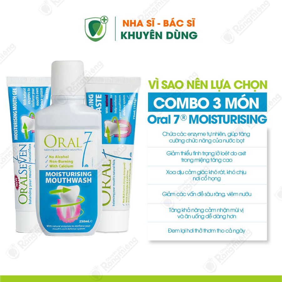 Combo 3 món giữ ẩm, giảm khô miệng tức thì Oral7 Moisturising, chính hãng Anh