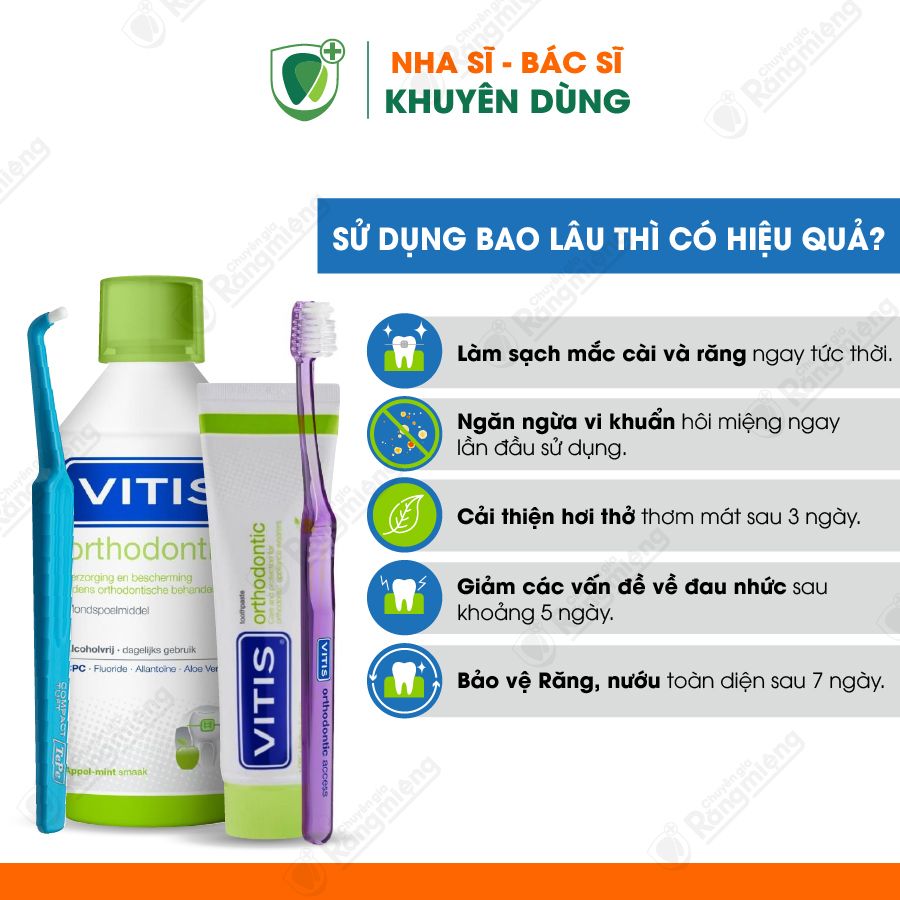 Combo vệ sinh răng niềng, Bộ 3 món Vitis Orthondontic và cây chải kẽ răng Tepe Compact Tuft™ Blister