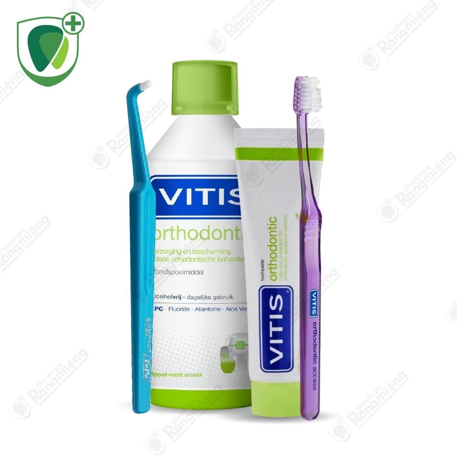 Combo vệ sinh răng niềng, Bộ 3 món Vitis Orthondontic và cây chải kẽ răng Tepe Compact Tuft™ Blister