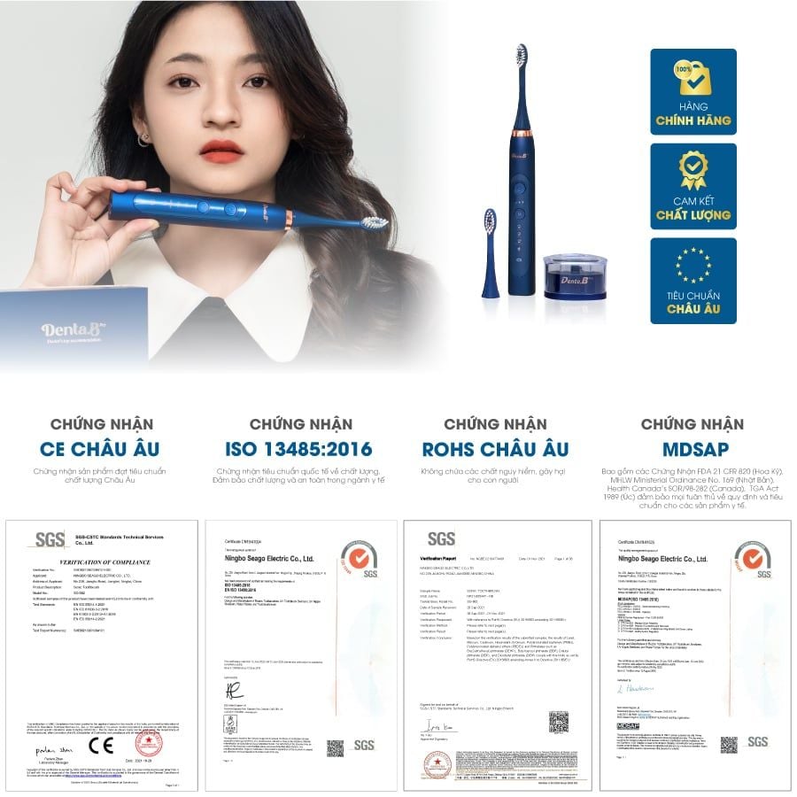 Bàn Chải Điện Denta.B Pro 9 Cấp Độ - Sạch Sâu Êm Nướu CHUẨN CHÂU ÂU Bảo Hành 12 tháng