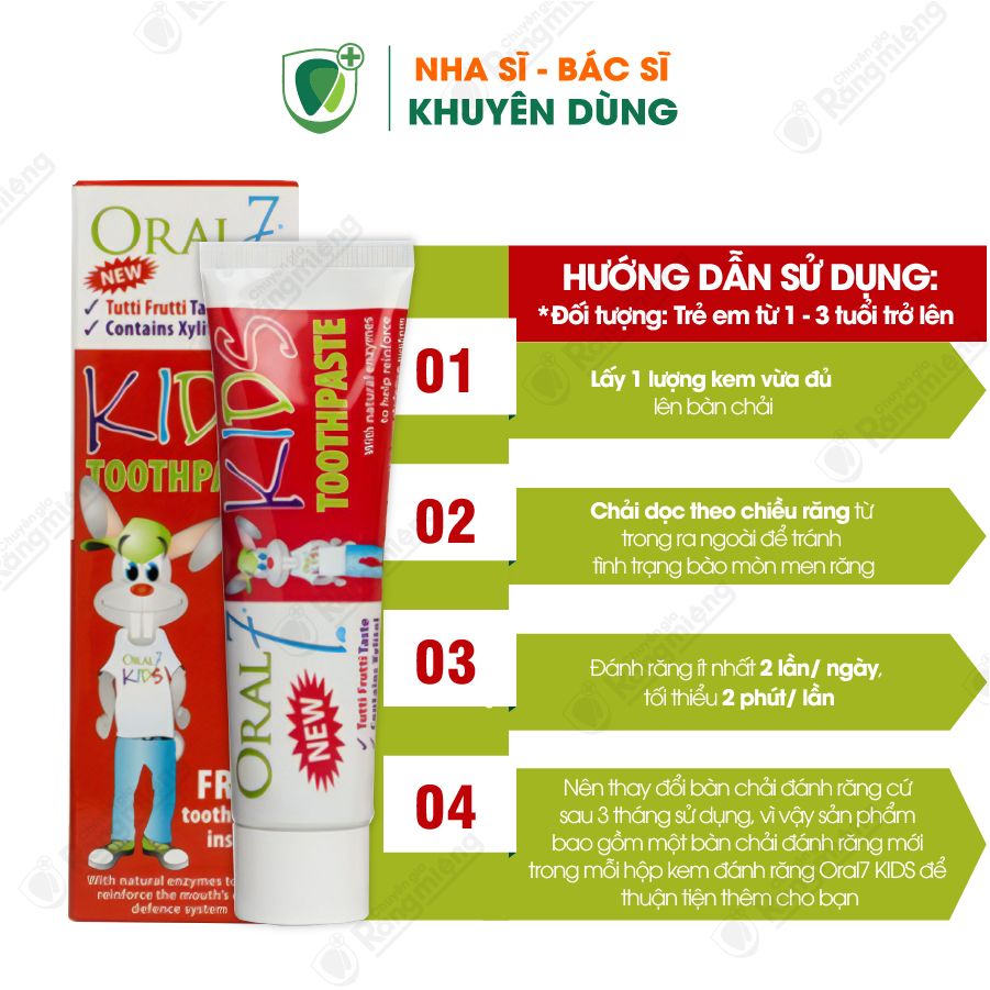 Kem đánh răng trẻ em Oral7 dành cho trẻ em từ 3-12 tuổi - 50ml