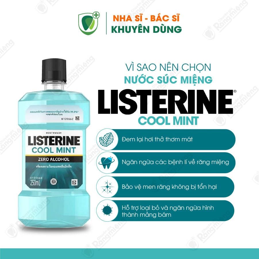 Nước súc miệng Listerine Cool Mint Zero Alcohol 250ml