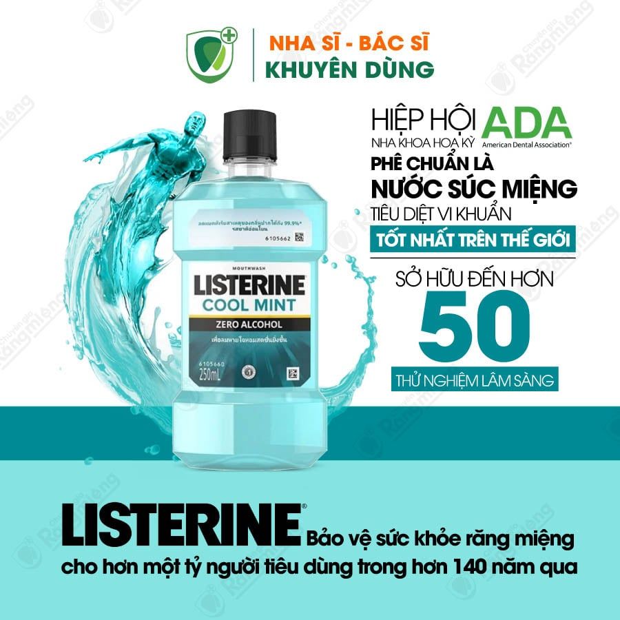 Nước súc miệng Listerine Cool Mint Zero Alcohol 250ml