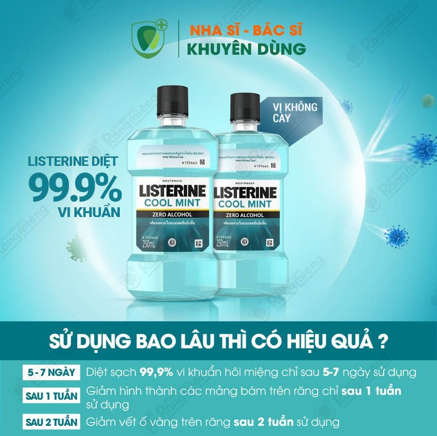 Nước súc miệng Listerine Cool Mint Zero Alcohol 250ml