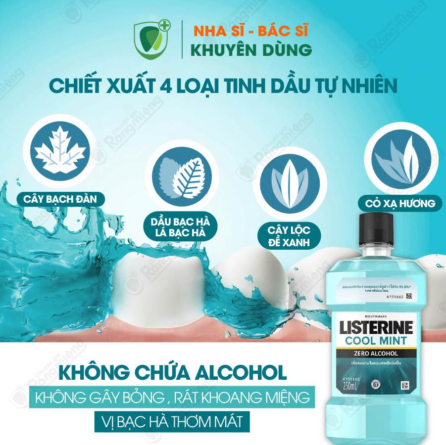 Nước súc miệng Listerine Cool Mint Zero Alcohol 250ml