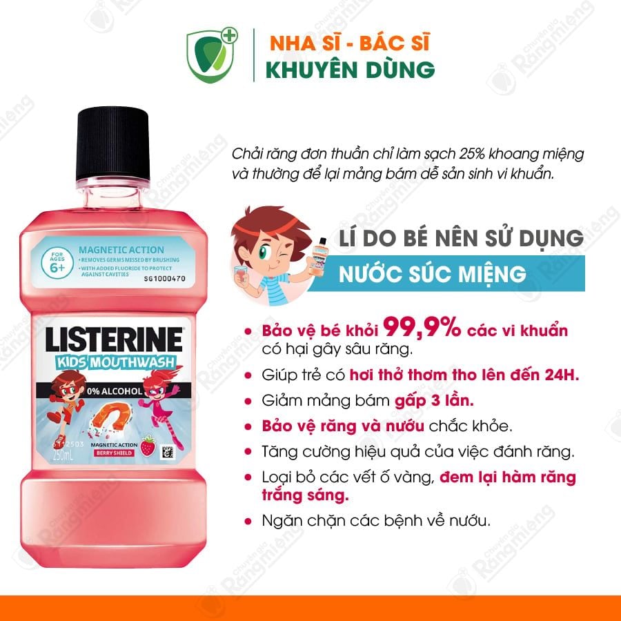 Nước súc miệng trẻ em Listerine Kids Mouthwash 250ml