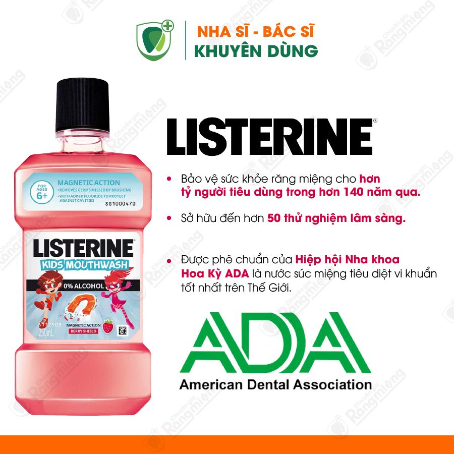 Nước súc miệng trẻ em Listerine Kids Mouthwash 250ml