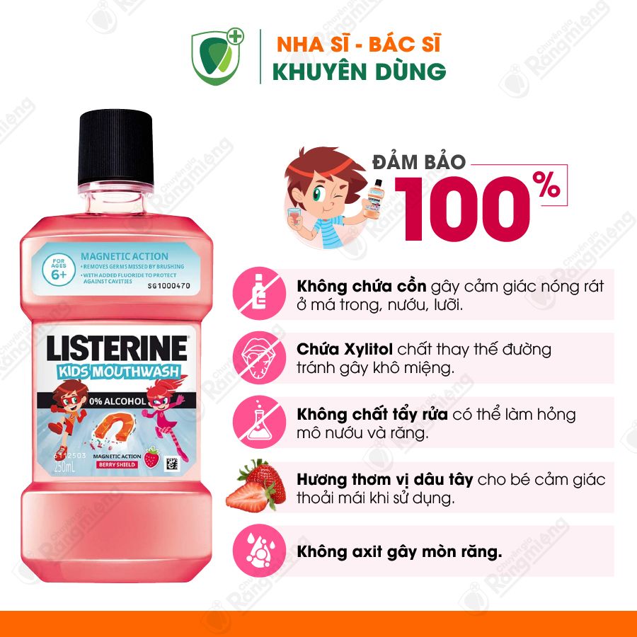 Nước súc miệng trẻ em Listerine Kids Mouthwash 250ml