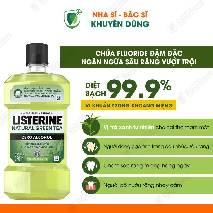 Nước súc miệng Listerine Natural Green Tea Zero Alcohol 250ml