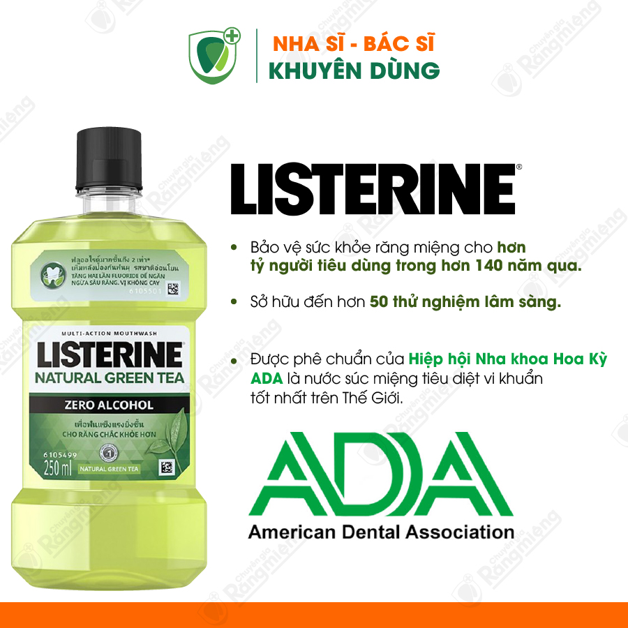 Nước súc miệng Listerine Natural Green Tea Zero Alcohol 250ml