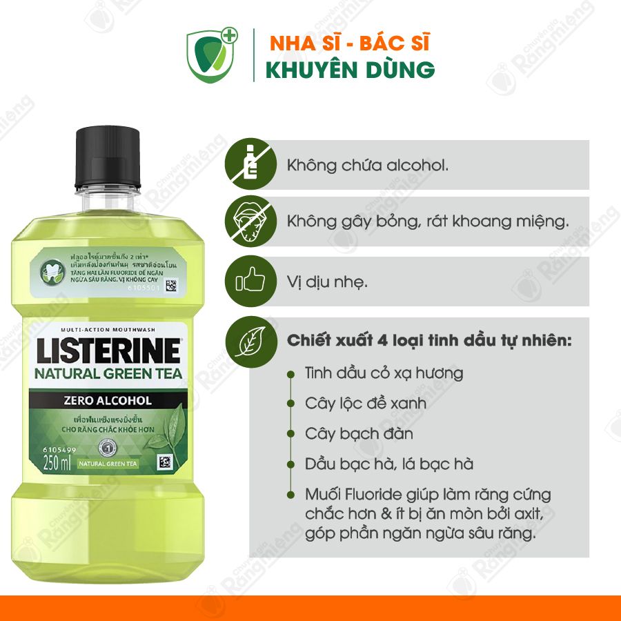 Nước súc miệng Listerine Natural Green Tea Zero Alcohol 250ml