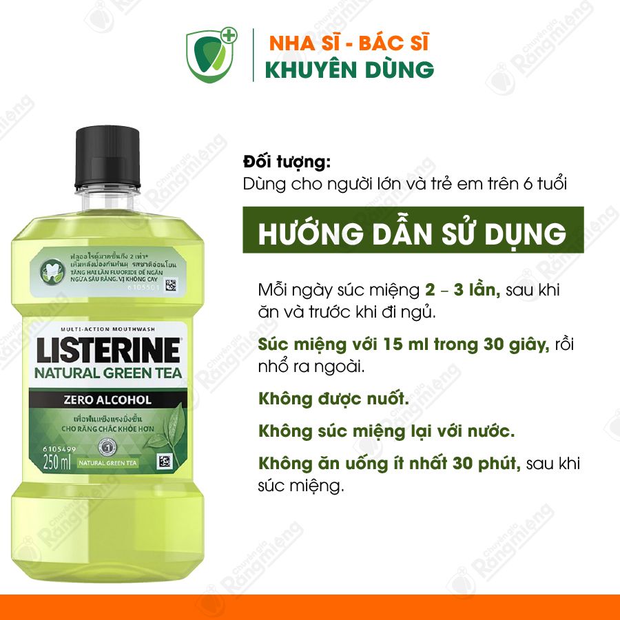 Nước súc miệng Listerine Natural Green Tea Zero Alcohol 250ml