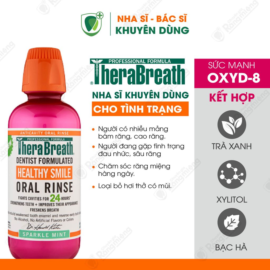 Nước súc miệng TheraBreath Healthy Smile Oral Rinse 473ml - Hồng