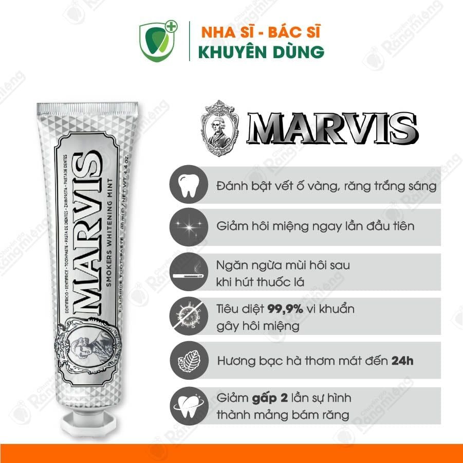 Kem đánh răng Marvis Classic 85ml - Smoker Whitening Mint 85ml (màu trắng)