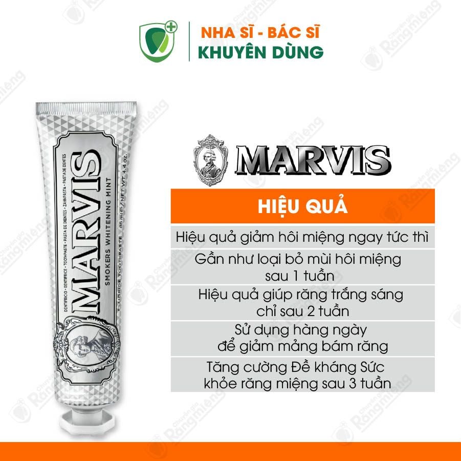 Kem đánh răng Marvis Classic 85ml - Smoker Whitening Mint 85ml (màu trắng)