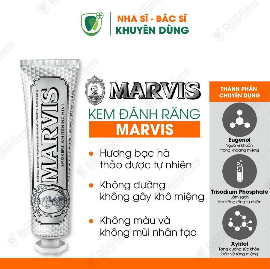 Kem đánh răng Marvis Classic 85ml - Smoker Whitening Mint 85ml (màu trắng)