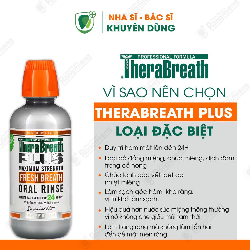 Nước Súc Miệng ngăn Hôi Miệng Số 1 Tại Mỹ - Therabreath Plus Oral Rinse Peppermint - Chai 473ml