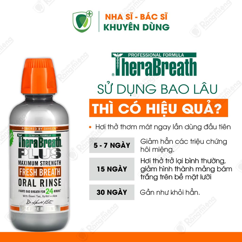 Nước Súc Miệng ngăn Hôi Miệng Số 1 Tại Mỹ - Therabreath Plus Oral Rinse Peppermint - Chai 473ml