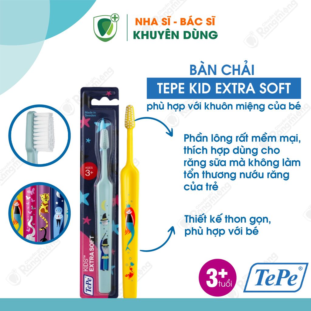 Bộ 4 bàn chải đánh răng siêu mềm cho trẻ em trên 4 tuổi Tepe Kid Extra Soft