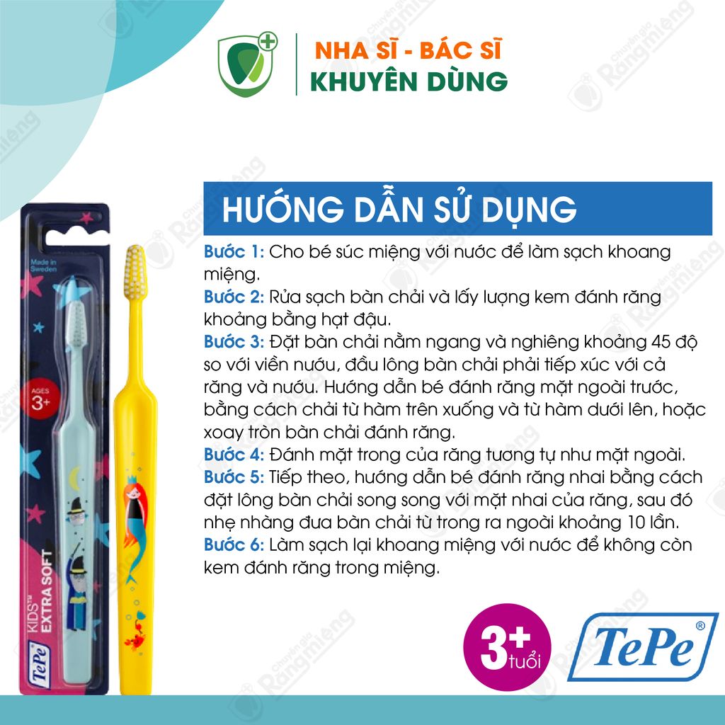 Bộ 4 bàn chải đánh răng siêu mềm cho trẻ em trên 4 tuổi Tepe Kid Extra Soft