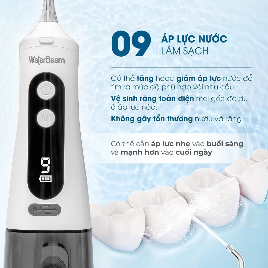 Tăm Nước WaterBeam Chuyên dụng cho răng niềng Bản Mới Nâng cấp Với 9 Cấp Độ, Dung Tích 350ml Bảo hành 15 tháng