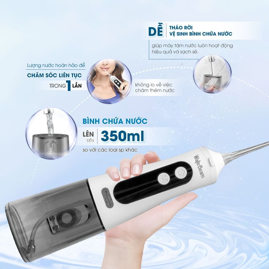 Tăm Nước WaterBeam Chuyên dụng cho răng niềng Bản Mới Nâng cấp Với 9 Cấp Độ, Dung Tích 350ml Bảo hành 15 tháng