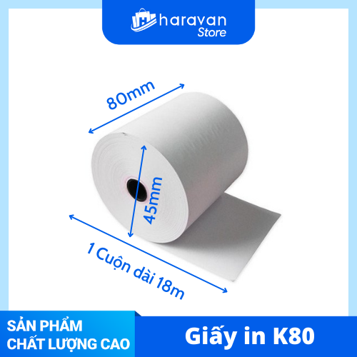  Thùng 100 cuộn giấy in hoá đơn khổ K80 phi 45 mm / Cuộn 18m 