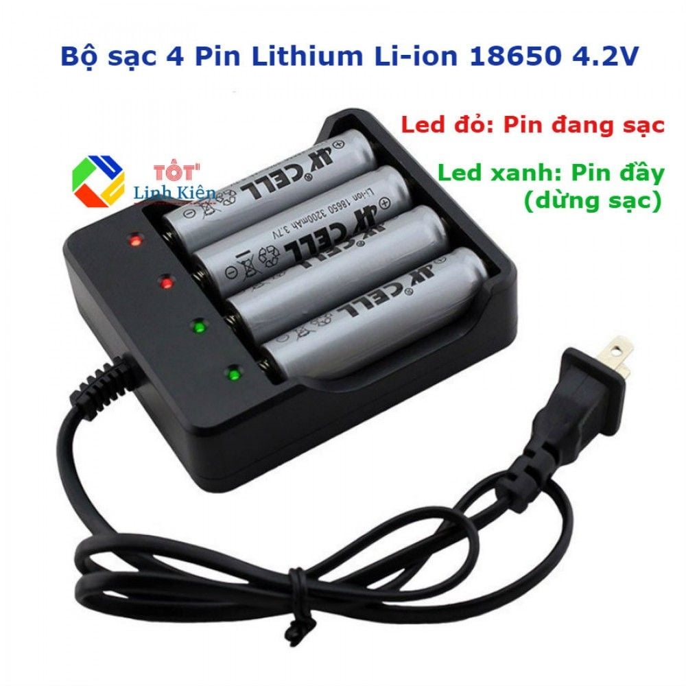 Bộ Sạc 4 Pin Lithium Li-Ion 18650 3.7V 1200mA - NGẮT KHI ĐẦY