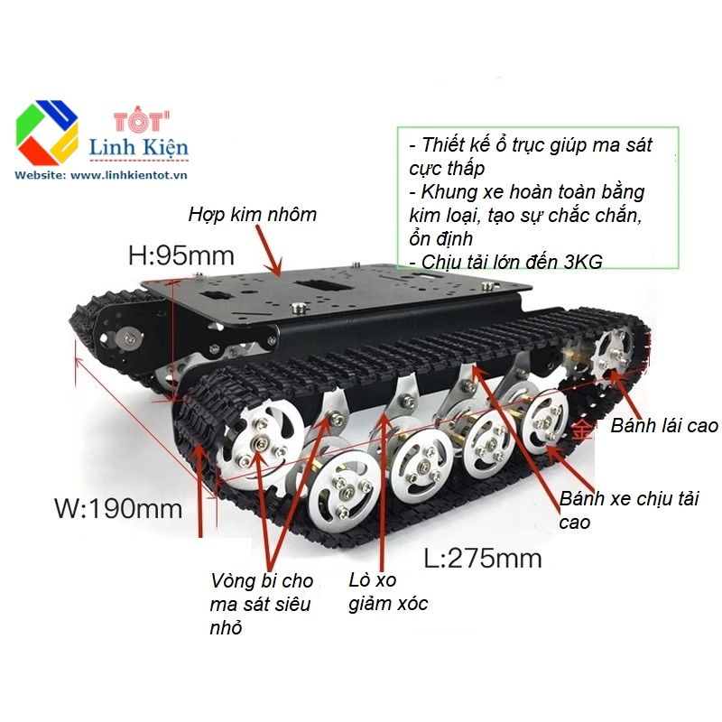 Bộ khung robot xe tăng tank TS100 - Robot tăng bánh xích khung kim loại (nhôm) động cơ 12v