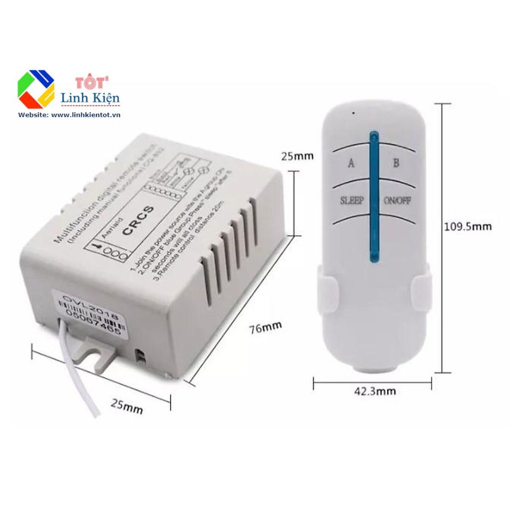 Bộ công tắc điều khiển từ xa 2 kênh (2 đèn) sóng RF - công tắc không dây đèn 220v