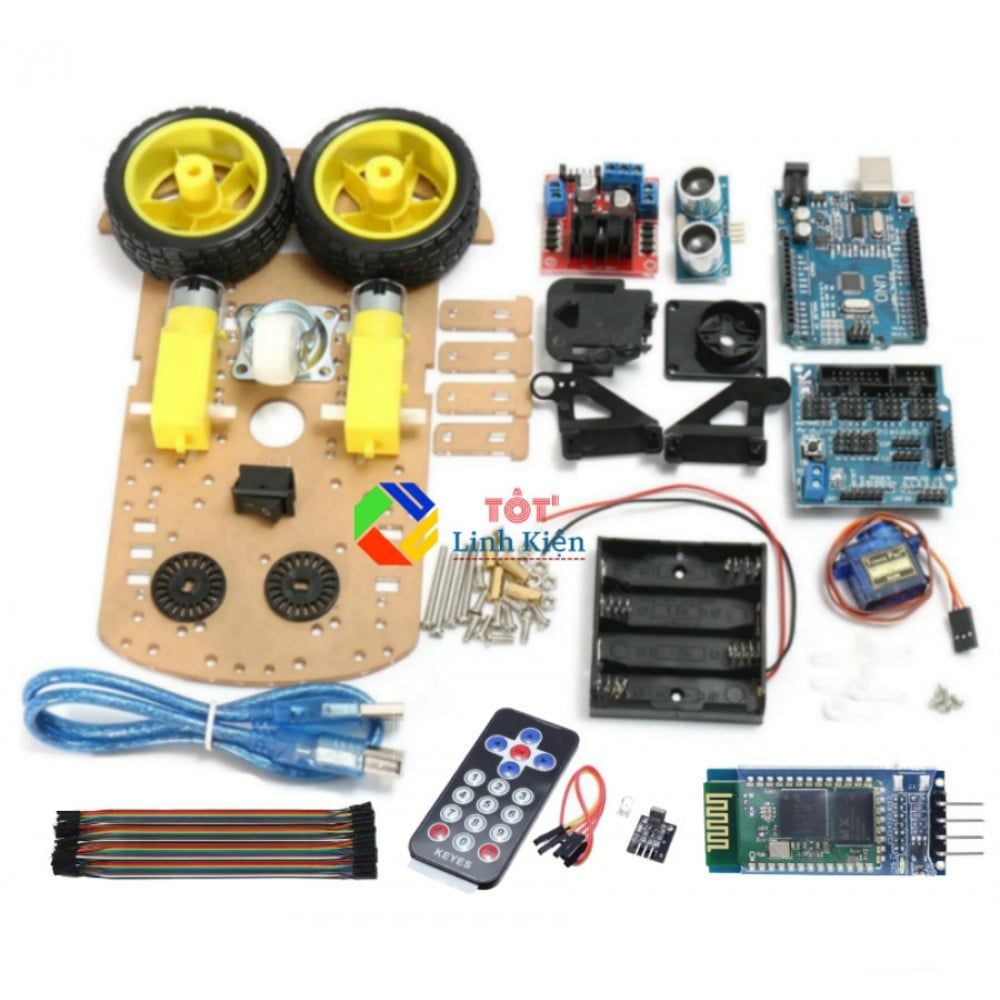 Bộ Xe Car Robot 3 Bánh Điều Khiển Bluetooth, Hồng Ngoại, Tránh Vật Cản - Arduino [Car Kit 4]