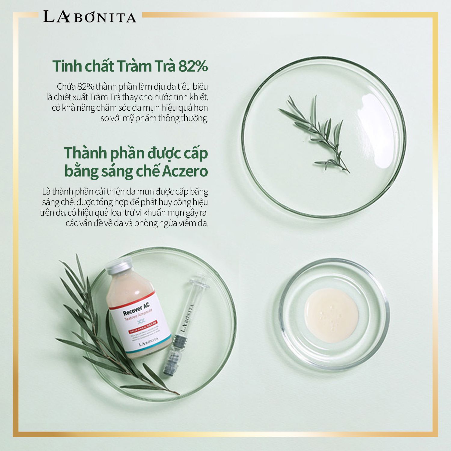  [Tặng Toner AC] Tinh Chất Tràm Trà Giảm Mụn Phục Hồi Da La Bonita Recover AC Tea Tree Ampoule 40ml 