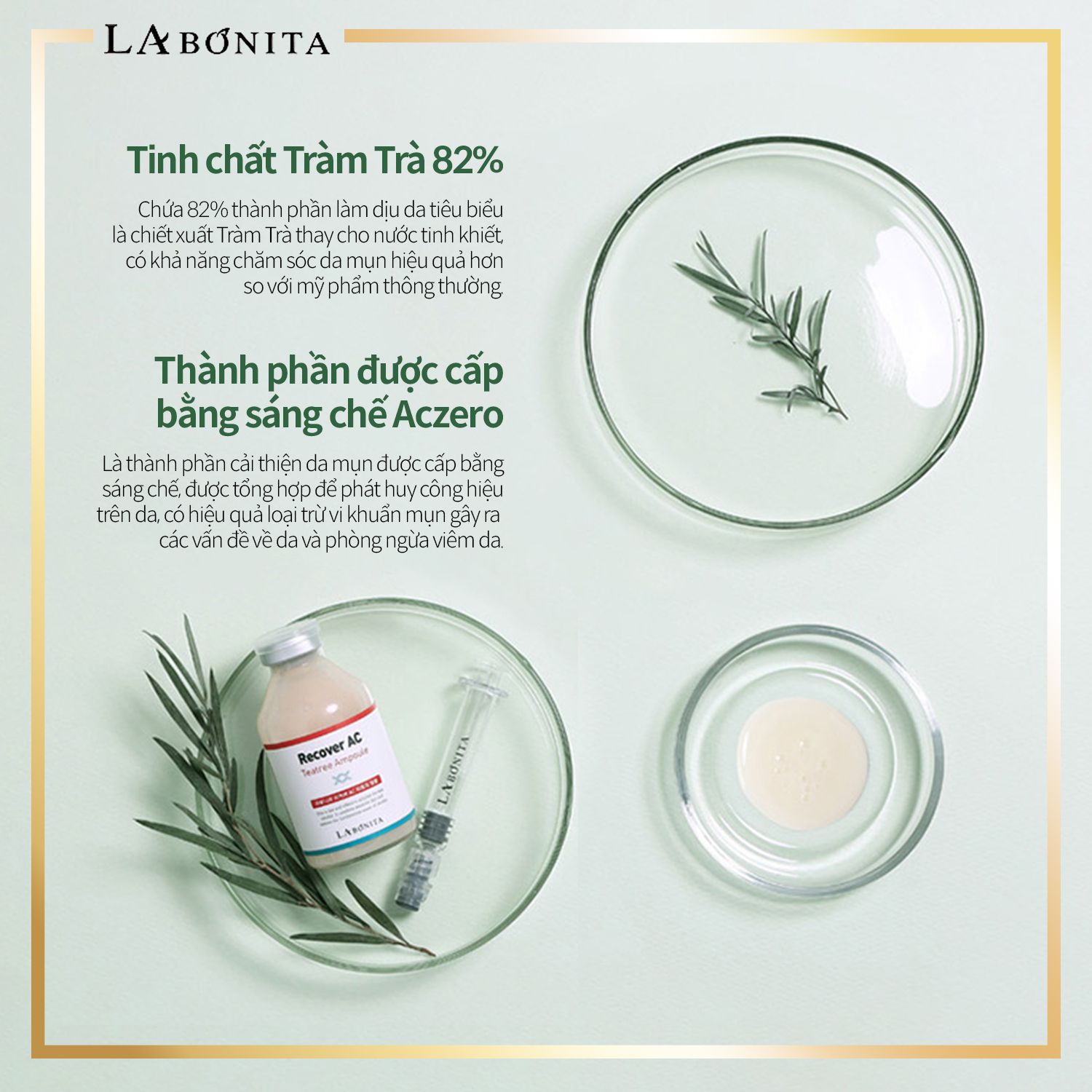  Tinh Chất Tràm Trà Giảm Mụn Kháng Viêm La Bonita Recover AC Tea Tree Ampoule 40ml 