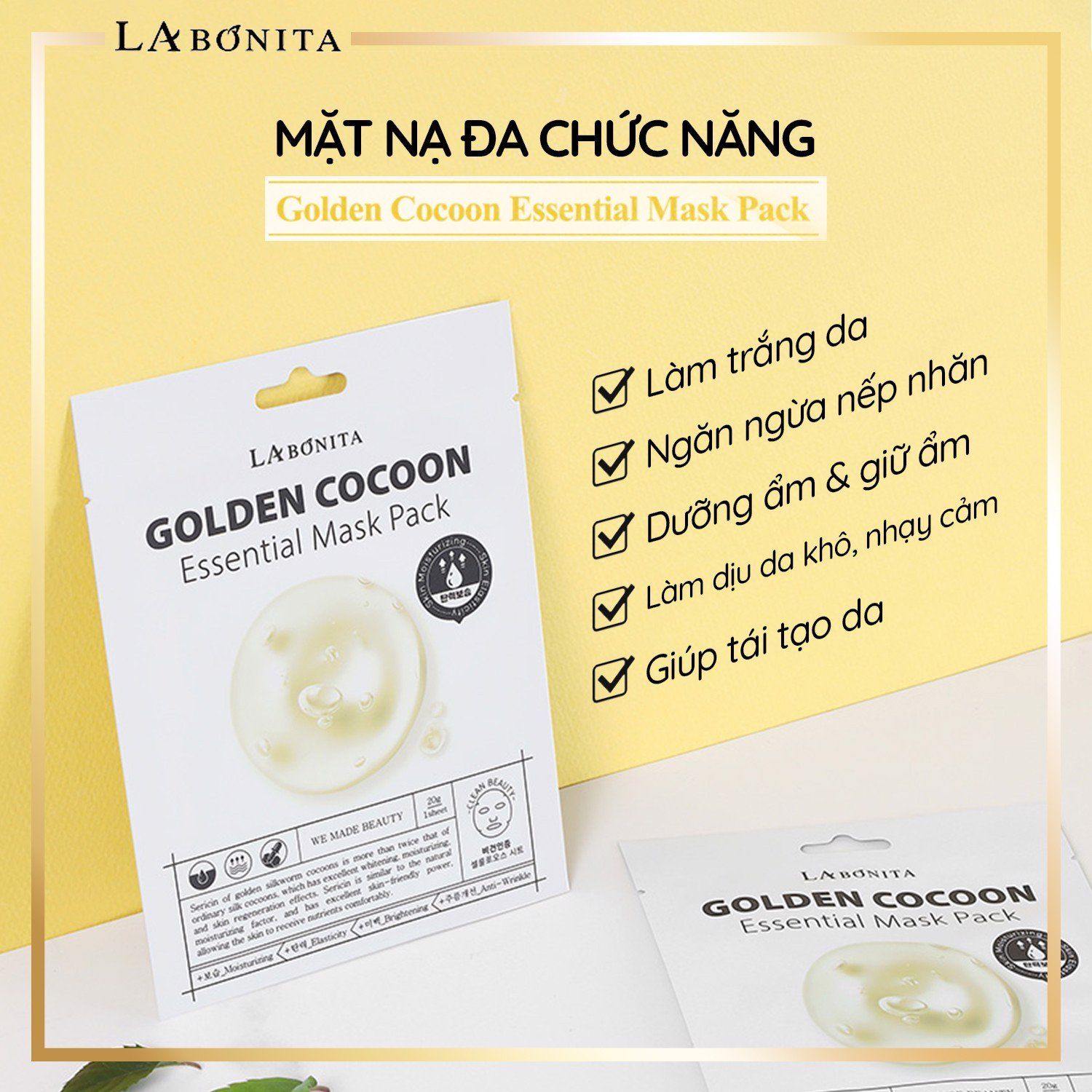  Mặt Nạ Dưỡng Ẩm Sáng Da Cải Thiện Nếp Nhăn La Bonita Golden Cocoon Essential Mask Pack 20g 