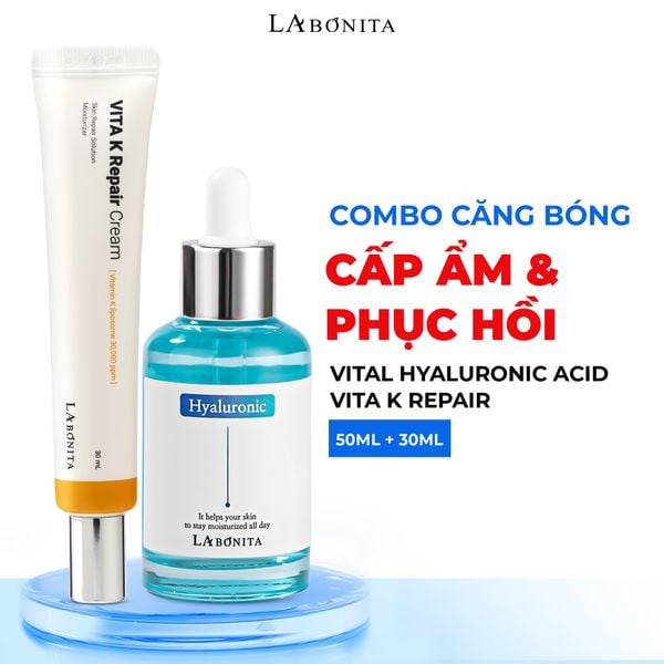  Combo Căng Bóng Làn Da Serum HA Cấp Ẩm + Kem Dưỡng Phục Hồi Da La Bonita Vita K Repair Cream 30ml 