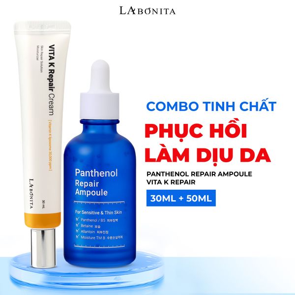  Combo Tinh chất hỗ trợ phục hồi làm dịu da La Bonita Panthenol Repair Ampoule 50ml + Kem Dưỡng Da La Bonita Vita K Repair 