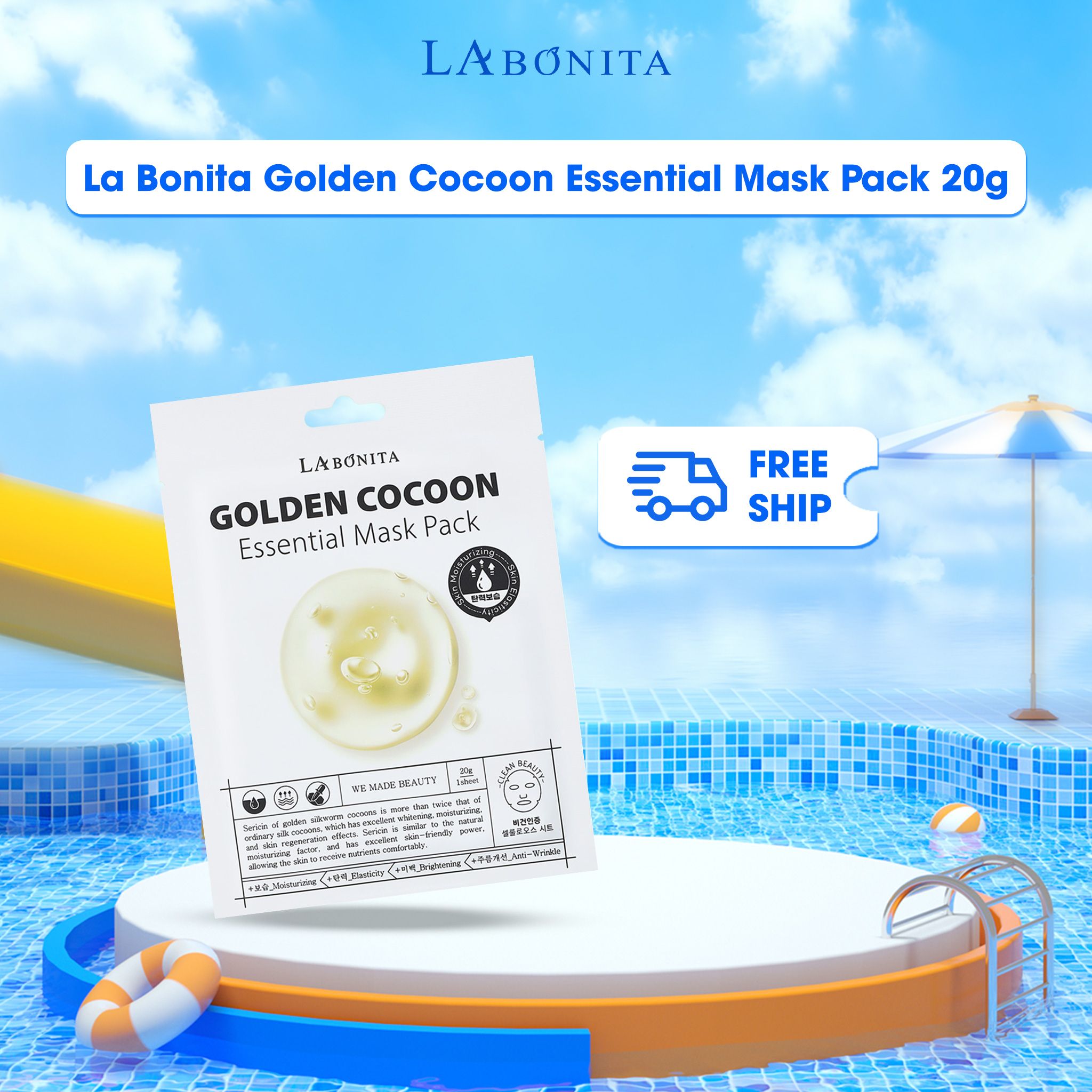  Mặt Nạ Dưỡng Ẩm Sáng Da Cải Thiện Nếp Nhăn La Bonita Golden Cocoon Essential Mask Pack 20g 