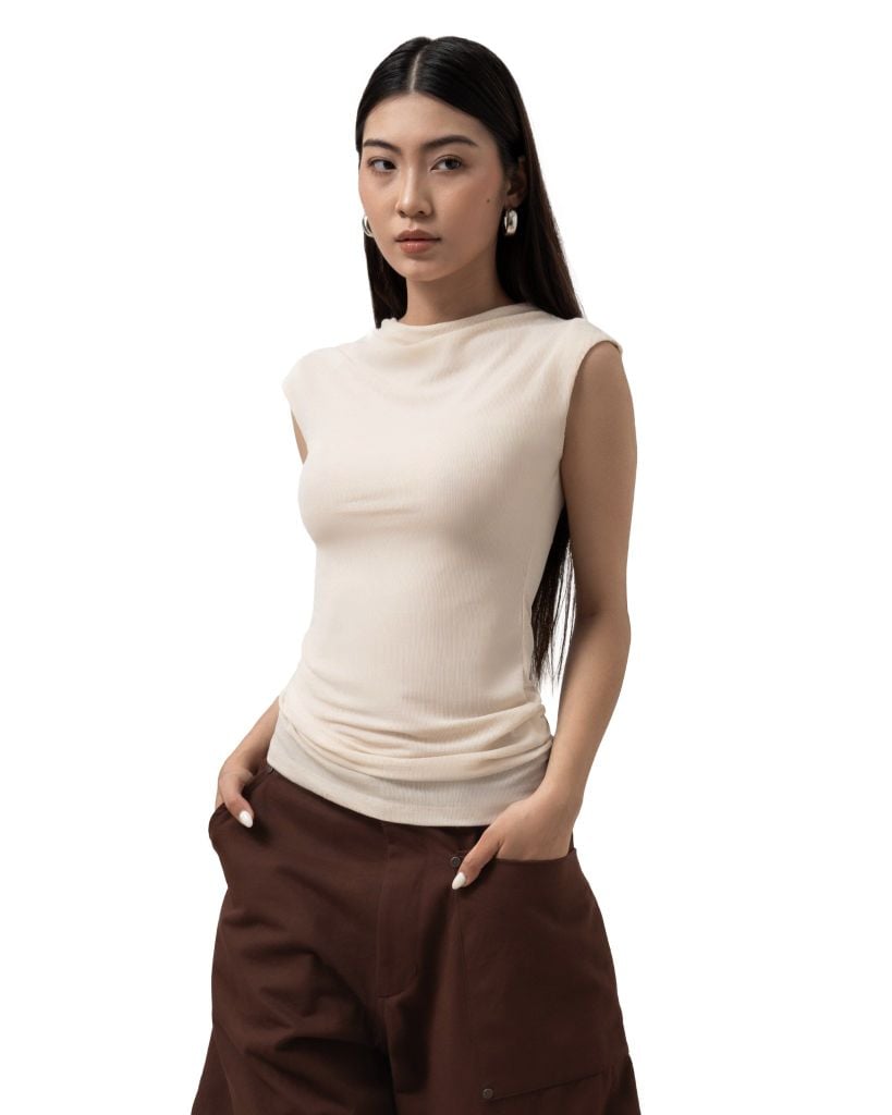  FUNNEL NECK TOP * cream 