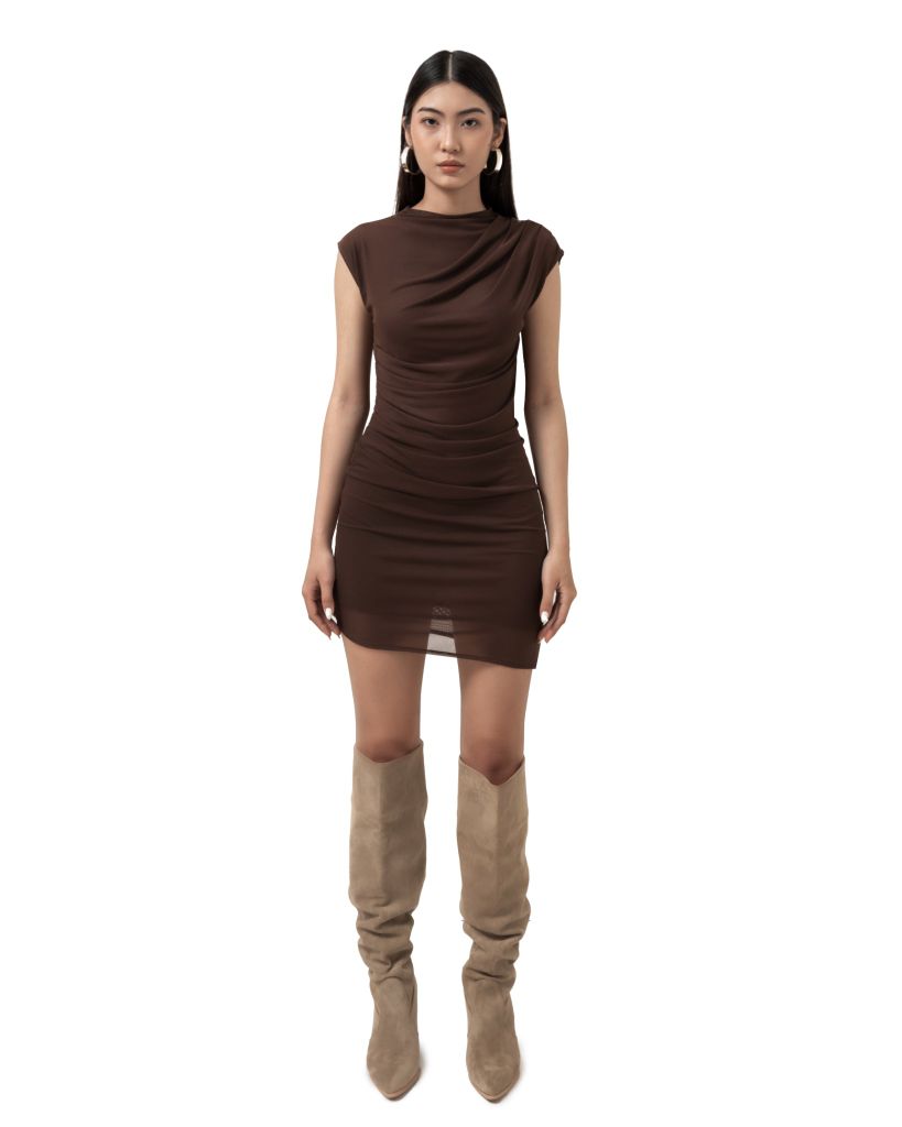  SHEER WRAP MINI DRESS * brownie 