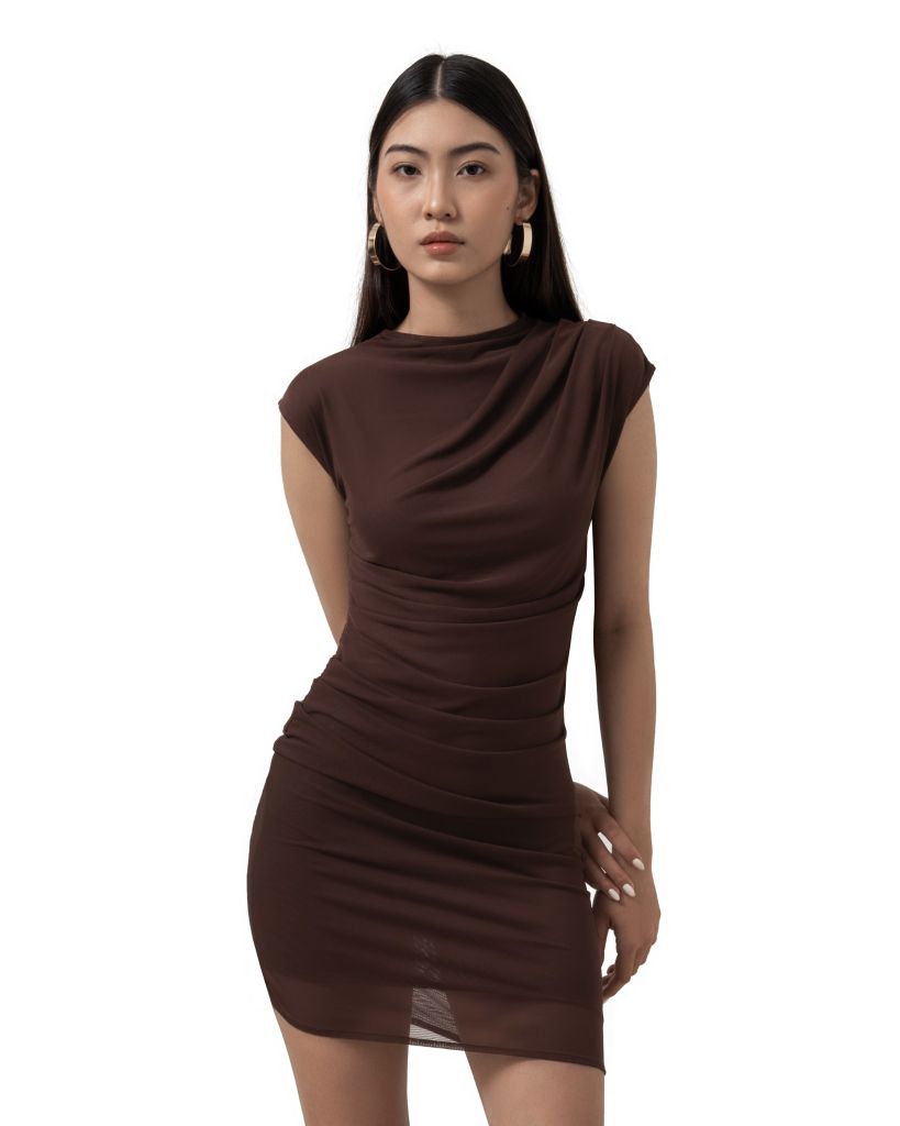  SHEER WRAP MINI DRESS * brownie 
