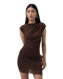 SHEER WRAP MINI DRESS * brownie 