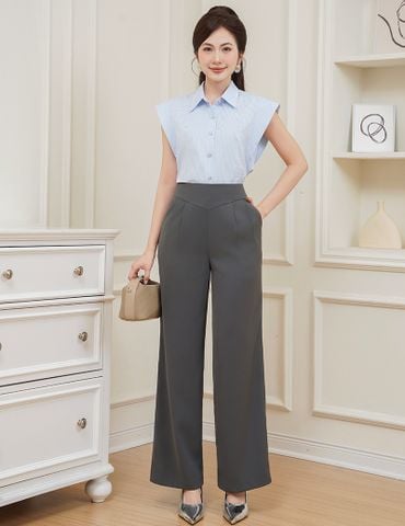 Quần âu nữ ống rộng cạp thân trước may can chữ V