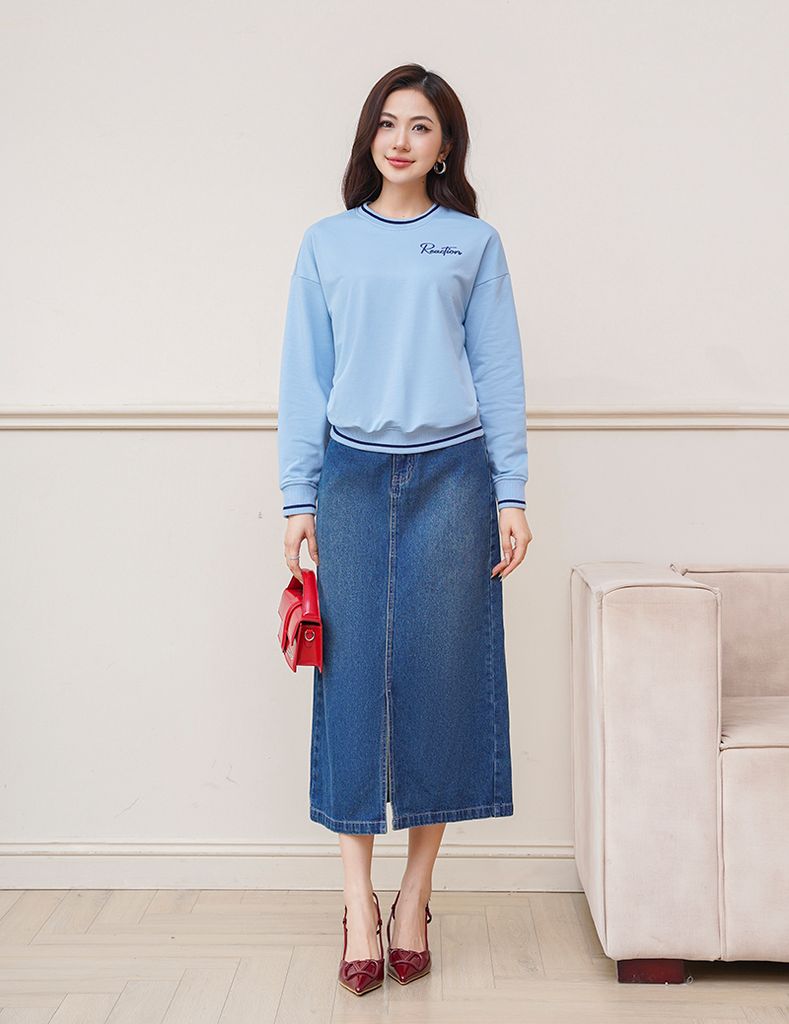 Áo nỉ cổ tròn nữ WAN002W4 dáng suông rộng