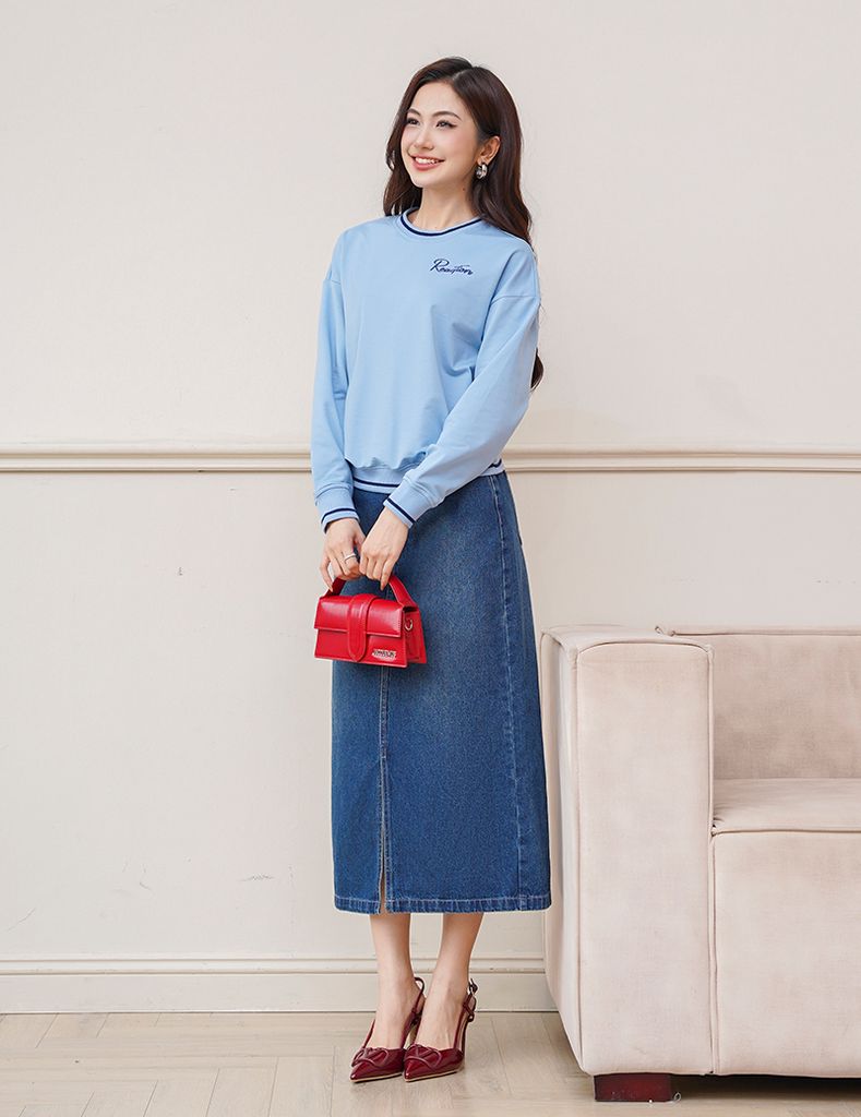 Áo nỉ cổ tròn nữ WAN002W4 dáng suông rộng