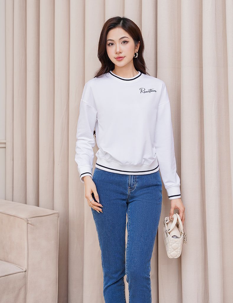 Áo nỉ cổ tròn nữ WAN002W4 dáng suông rộng