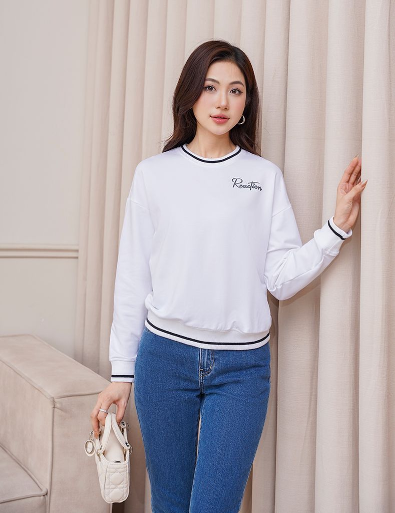 Áo nỉ cổ tròn nữ WAN002W4 dáng suông rộng