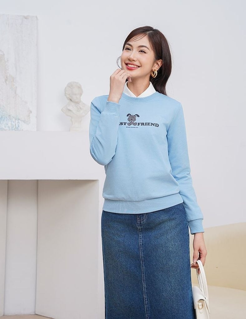 Áo nỉ cổ tròn nữ WAN004W4