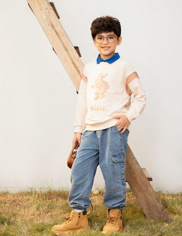 Áo nỉ cổ tròn trẻ em BAN281W4 dáng suông rộng