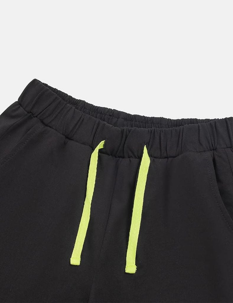 Bộ cotton hè bé trai phối tay hình in trước ngực